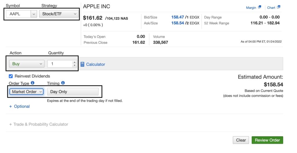 Sample stock buying process